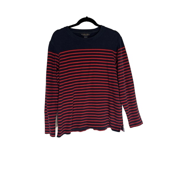 Brooks Brothers Men's L Cotton Blue/Red Stripe LongSleeve Sweater Crew EUC C5 - Picture 1 of 4